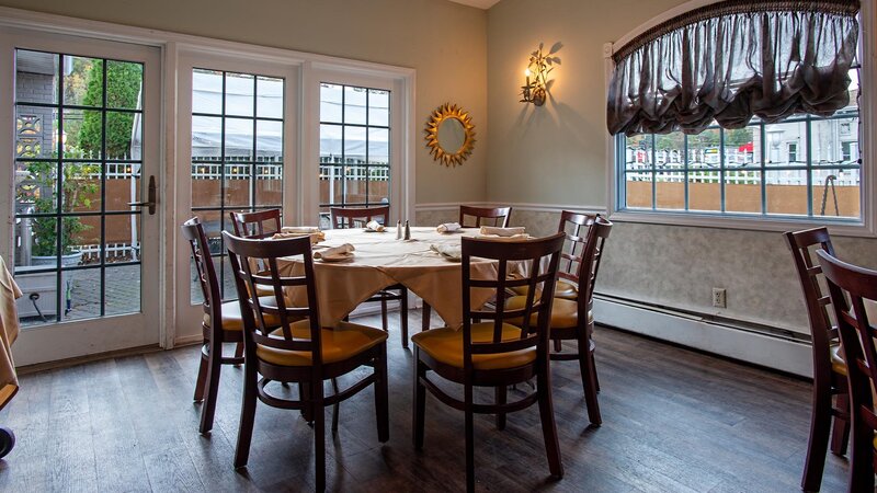 Rear dining room table with seating for seven